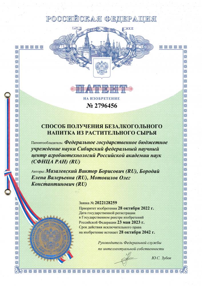 Центр получил патенты РФ на изобретение и свидетельство о государственной регистрации базы данных